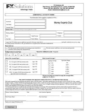 FX Solutions Additional Account Form