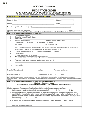 Louisiana Medication Order Form