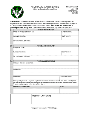 Victoria Cannabis Buyers Club Temporary Authorization