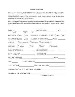 Patient Data Sheet and Consent Form