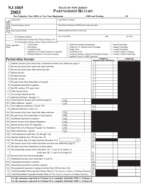 New Jersey Partnership Return Form NJ-1065