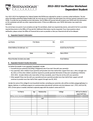 2012–2013 Verification Worksheet