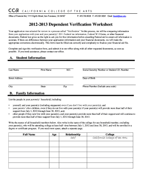 2012-2013 Dependent Verification Worksheet