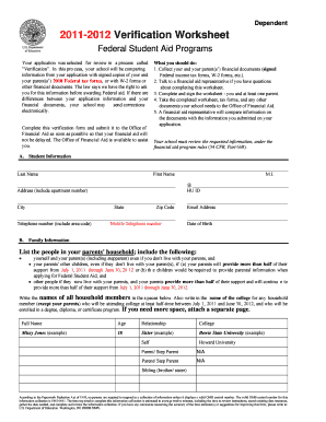 2011-2012 Dependent Verification Worksheet