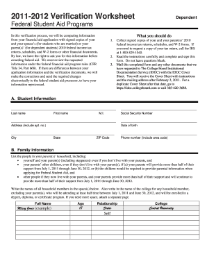 2011-2012 Verification Worksheet