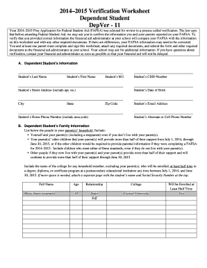 2014–2015 Verification Worksheet