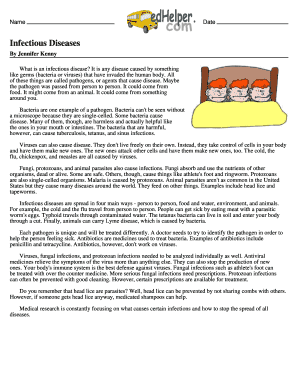 Infectious Diseases Worksheet