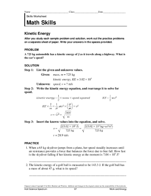Math Skills Kinetic Energy Answer Key - Fill Online, Printable, Fillable,  Blank | pdfFiller