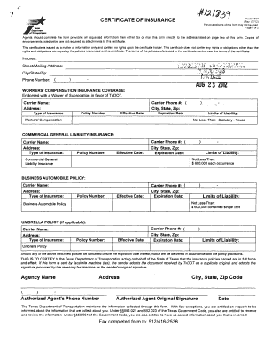 Texas Certificate of Insurance Form 1560