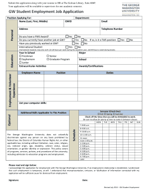 GW Student Employment Job Application