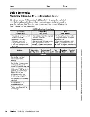 Marketing Internship Project Evaluation Rubric
