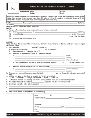 Sample 30 day notice to landlord - 30-day notice of change in rental terms - first tuesday Journal