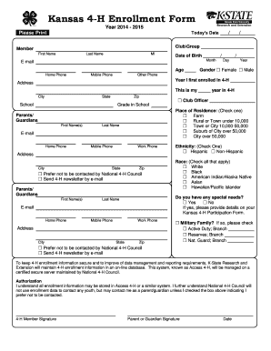 Kansas 4-H Enrollment Form