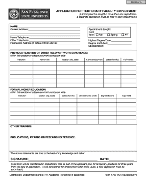 Temporary Faculty Employment Application