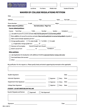 Waiver of College Regulations Petition