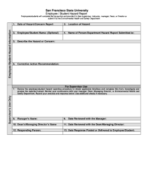 Employee Student Hazard Report