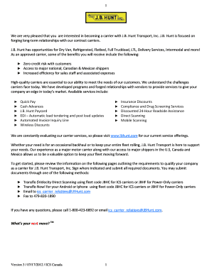 J.B. Hunt Transport Carrier Application
