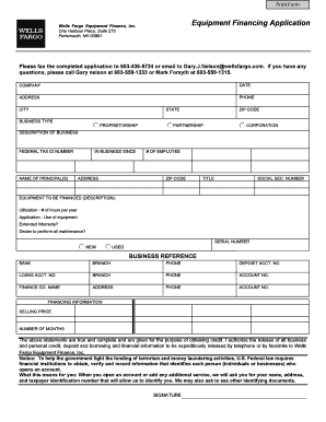 Wells Fargo Equipment Financing Application