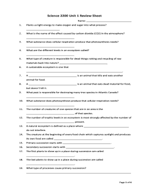 Science 2200 Unit 1 Review Sheet