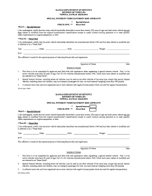Kansas Special Interest Vehicle Affidavit