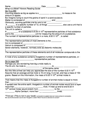 Honors Reading Guide on Moles