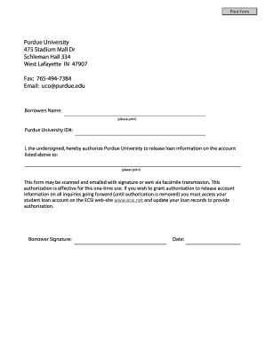Purdue University Loan Information Release Form