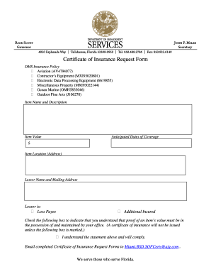 Certificate of Insurance Request Form