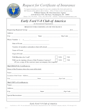 Request for Certificate of Insurance