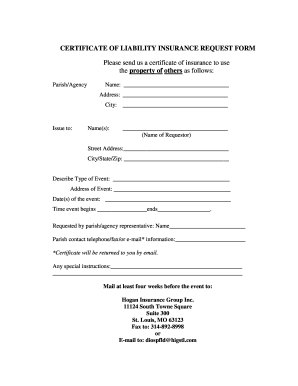 Certificate of Liability Insurance Request Form