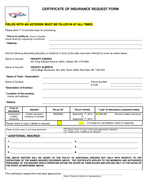 Certificate of Insurance Request Form