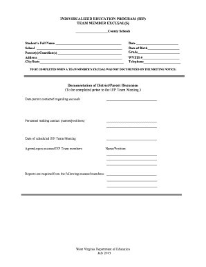 IEP Team Member Excusal Form
