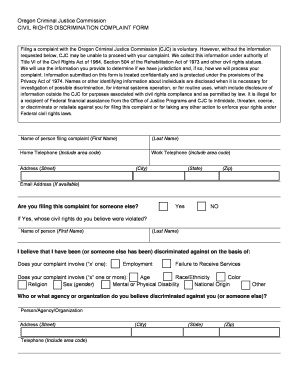Oregon Civil Rights Discrimination Complaint Form
