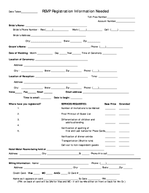 Wedding RSVP Registration Form