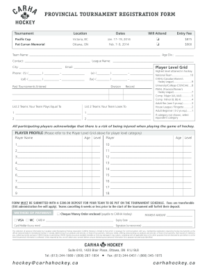 Provincial ToUrnaMEnT rEGiSTraTion ForM - CARHA Hockey