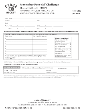 CARHA Hockey Tournament Registration Form