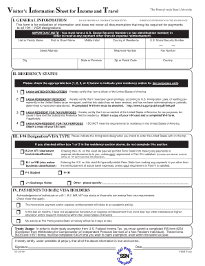 Visitor’s Information Sheet for Income and Travel