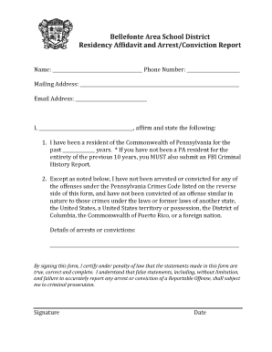 Bellefonte Area School District Residency Affidavit