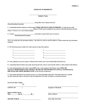 Affidavit of Residency for School Admission