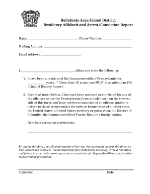 Bellefonte Area School District Residency Affidavit