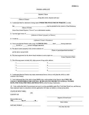 Owner Affidavit for School District Residency