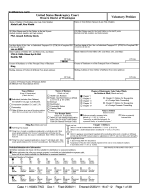 US Bankruptcy Voluntary Petition
