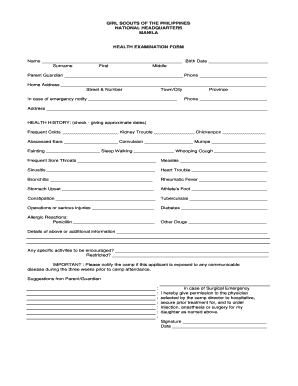 Girl Scouts of the Philippines Health Examination Form