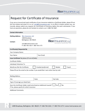 Request for Certificate of Insurance