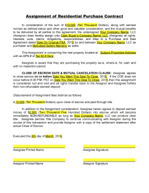 Residential Purchase Contract Assignment