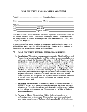 Home Inspection and Mold Sampling Agreement