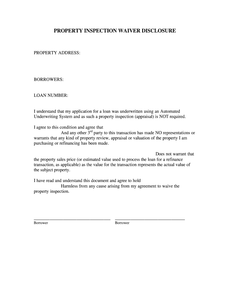 Property Inspection Waiver Form Fill Online, Printable, Fillable
