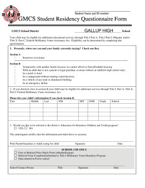 GMCS Student Residency Questionnaire Form