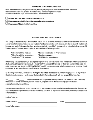 Student Information and Work Release Form
