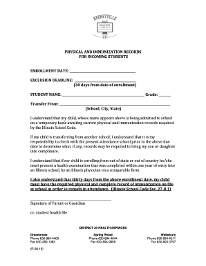 Illinois Student Physical and Immunization Records Form