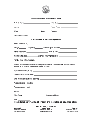 School Medication Authorization Form